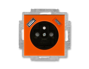 Zásuvka 230 V s USB jednonásobná ABB Levit oranžová, kouřová černá