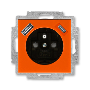 Zásuvka 230 V s USB jednonásobná ABB Levit oranžová, kouřová černá