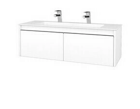 Skříňka umyvadlová Dřevojas BONO SZZ2 120 bílá lesk/bílá lesk vč. umyvadla Pura (2 baterie)