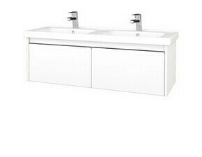 Skříňka umyvadlová Dřevojas BONO SZZ2 125 bílá mat/bílá mat vč. dvojumyvadla Harmonia