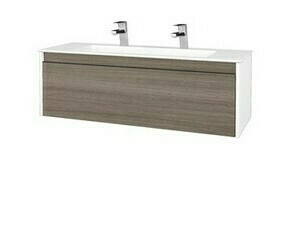 Skříňka umyvadlová Dřevojas BONO SZZ 120 bílá lesk/Cafe vč. umyvadla Pura (2 baterie)