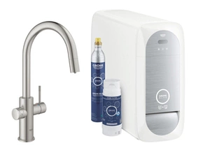 Baterie dřezová stojánková Grohe Blue Home s chladícím zařízením a filtrací, výpusť C vytahov SuperSteel