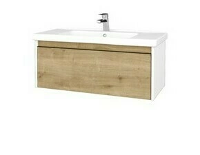 Skříňka umyvadlová Dřevojas BONO SZZ 100 bílá lesk/Arlington vč. umyvadla Harmonia