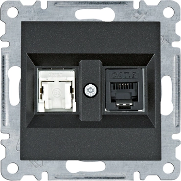 Zásuvka datová a telefonní Hager lumina CAT5E 1× RJ45, 1× RJ11 černá mat