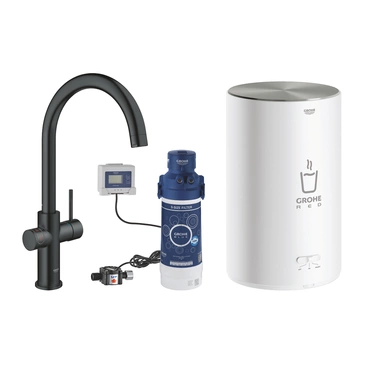 Baterie dřezová stojánková Grohe Red Duo s ohřevem vody a filtrací, C- výpusť, vel. M velvet black - černá