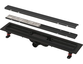 Žlab sprchový plastový Alca APZ19BLACK-950-GM-B SIMPLE včetně roštu oboustranného roštu GUN METAL-kartáčovaný mat