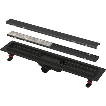 Žlab sprchový plastový Alca APZ19BLACK-850-GM-B SIMPLE včetně roštu oboustranného roštu GUN METAL-kartáčovaný mat