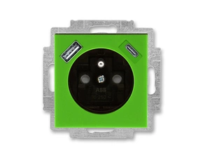 Zásuvka 230 V s USB jednonásobná ABB Levit zelená, kouřová černá