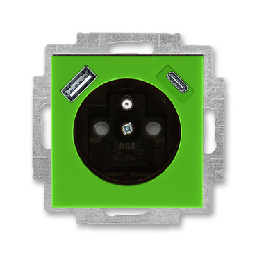 Zásuvka 230 V s USB jednonásobná ABB Levit zelená, kouřová černá