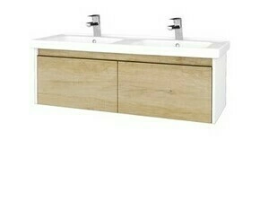 Skříňka umyvadlová Dřevojas BONO SZZ2 125 bílá lesk/Nebraska vč. dvojumyvadla Harmonia