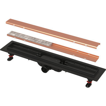 Žlab sprchový plastový Alca APZ19BLACK-650-RG-B SIMPLE včetně roštu oboustranného roštu RED GOLD-kartáčovaný mat