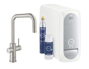 Baterie dřezová stojánková Grohe Blue Home s chladícím zařízením a filtrací, výpusť U vytahov SuperSteel