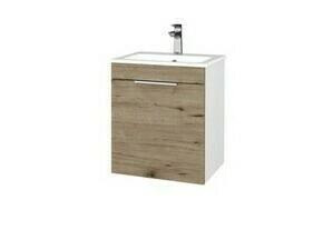Skříňka umyvadlová Dřevojas PROJECT BENEFIT SZD 50 bílá lesk/dub herkules vč. umyvadla Altero