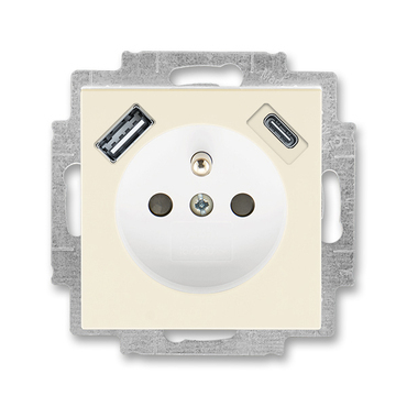 Zásuvka 230 V s USB jednonásobná ABB Levit slonová kost, bílá
