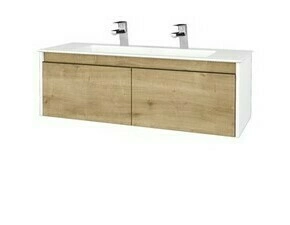 Skříňka umyvadlová Dřevojas BONO SZZ2 120 bílá lesk/Arlington vč. umyvadla Pura (2 baterie)