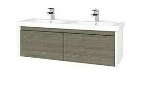 Skříňka umyvadlová Dřevojas BONO SZZ2 125 bílá lesk/Cafe vč. dvojumyvadla Harmonia