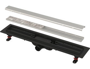 Žlab sprchový plastový Alca APZ19BLACK-850-N-B SIMPLE včetně roštu oboustranného roštu NICKEL-kartáčovaný mat