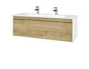 Skříňka umyvadlová Dřevojas BONO SZZ 120 bílá lesk/Arlington vč. umyvadla Pura (2 baterie)