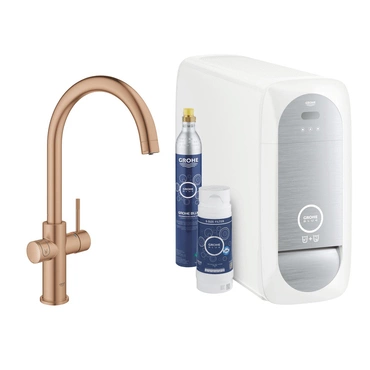 Baterie dřezová stojánková Grohe Blue Home s chladícím zařízením a filtrací, výpusť C kartáčovaný Warm Sunset