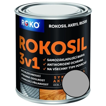 Barva samozákladující Rokosil akryl 3v1 RK 300 9110 stříbrná, 3 l