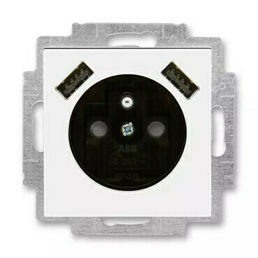 Zásuvka 230 V s USB jednonásobná ABB Levit bílá/kouřová černá