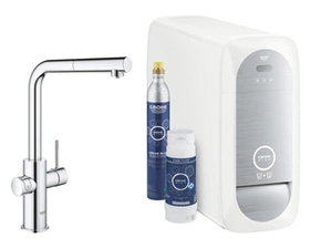 Baterie dřezová stojánková Grohe Blue Home s chladícím zařízením a filtrací, výpusť L vytahov chrom