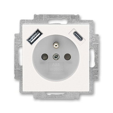 Zásuvka 230 V s USB jednonásobná ABB Levit perleťová, ledová bílá