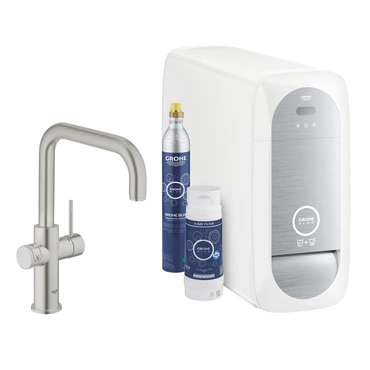 Baterie dřezová stojánková Grohe Blue Home s chladícím zařízením a filtrací, výpusť U SuperSteel