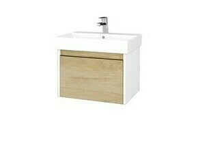 Skříňka umyvadlová Dřevojas BONO SZZ 60 bílá lesk/Nebraska vč. umyvadla Glance