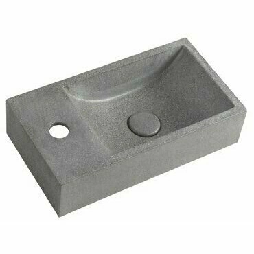 Umývátko betonové Sapho Crest L 400×220 mm včetně výpusti, černý granit, baterie vlevo AR403