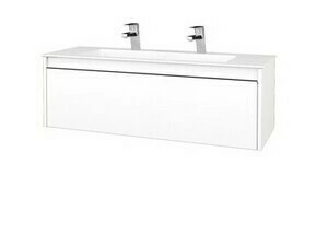 Skříňka umyvadlová Dřevojas BONO SZZ 120 bílá mat/bílá mat vč. umyvadla Pura (2 baterie)