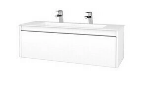 Skříňka umyvadlová Dřevojas BONO SZZ 120 bílá lesk/bílá lesk vč. umyvadla Pura (2 baterie)