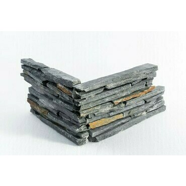 Obklad kamenný lepený DEKSTONE N 3005 Black&Rusty Slate břidlice rohový 150×(250+300) mm hrubý
