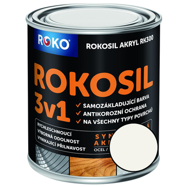 Barva samozákladující Rokosil akryl 3v1 RK 300 1000 bílá mat, 3 l