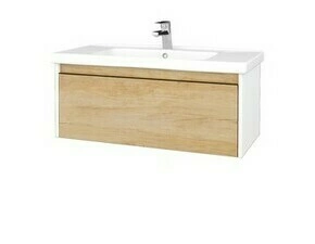 Skříňka umyvadlová Dřevojas BONO SZZ 100 bílá lesk/Nebraska vč. umyvadla Harmonia