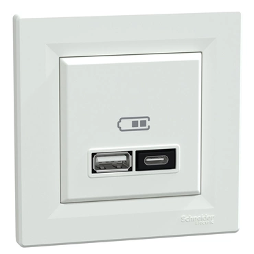 Zásuvka nabíjecí USB Schneider Electric Asfora 1× USB A, 1× USB C bílá