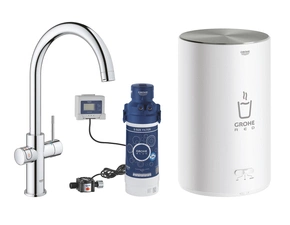 Baterie dřezová stojánková Grohe Red Duo s ohřevem vody a filtrací, C- výpusť, vel. M chrom