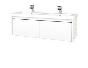 Skříňka umyvadlová Dřevojas BONO SZZ2 125 bílá lesk/bílá lesk vč. dvojumyvadla Harmonia