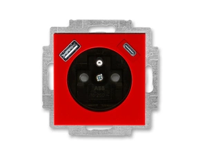 Zásuvka 230 V s USB jednonásobná ABB Levit červená, kouřová černá