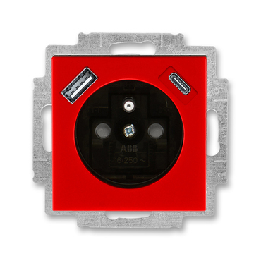 Zásuvka 230 V s USB jednonásobná ABB Levit červená, kouřová černá