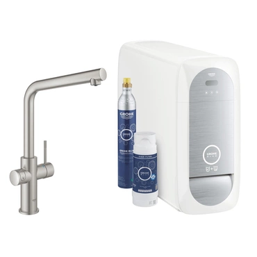 Baterie dřezová stojánková Grohe Blue Home s chladícím zařízením a filtrací, výpusť L SuperSteel
