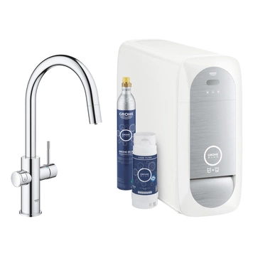 Baterie dřezová stojánková Grohe Blue Home s chladícím zařízením a filtrací, výpusť C vytahov chrom