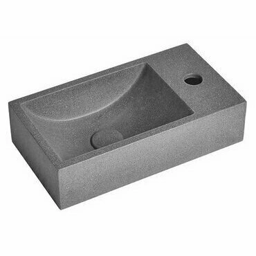 Umývátko betonové Sapho Crest R 400×220 mm včetně výpusti, černý granit, baterie vpravo AR409