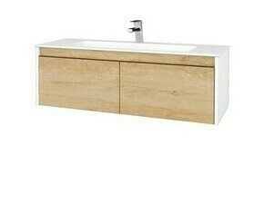 Skříňka umyvadlová Dřevojas BONO SZZ2 120 bílá lesk/Nebraska vč. umyvadla Pura