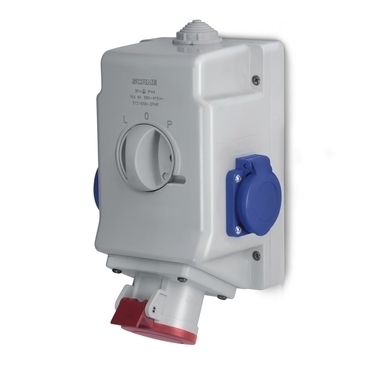 Zásuvka nástěnná Scame Optima 513.1657-2FNR s reverzačním vypínačem L-0-P 16 A