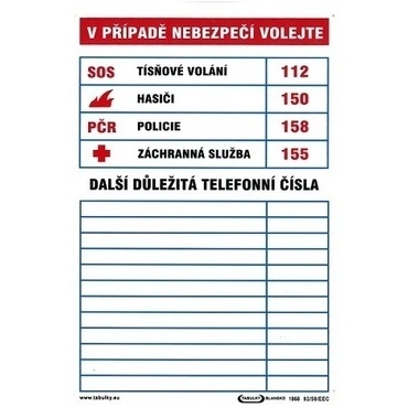 Tabule informační Tabulka důležitých telefonních čísel A4