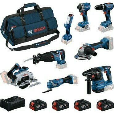 8 dílná sada AKU nářadí Bosch 18 V 4× 5 Ah + L-BOXX Contractor set 3
