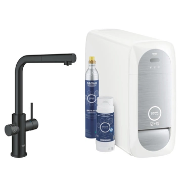Baterie dřezová stojánková Grohe Blue Home s chladícím zařízením a filtrací, výpusť L vytahov velvet black - černá