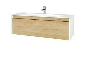 Skříňka umyvadlová Dřevojas BONO SZZ 120 bílá lesk/Nebraska vč. umyvadla Pura