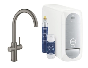 Baterie dřezová stojánková Grohe Blue Home s chladícím zařízením a filtrací, výpusť C kartáčovaný Hard Graphite